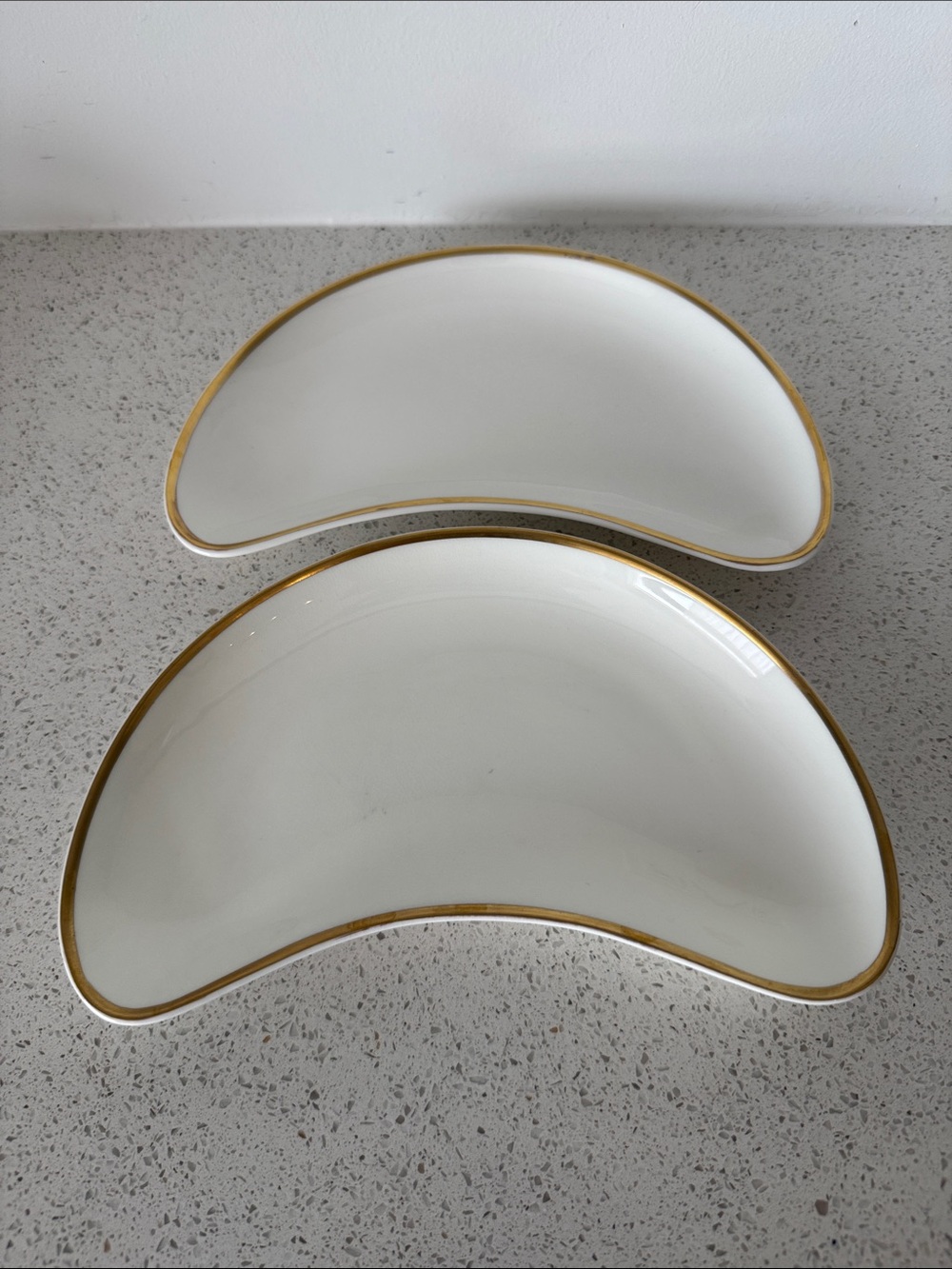 Wedgwood Group Tuscan Bone China Set: White Crescent Side Dishes with Gold Rim